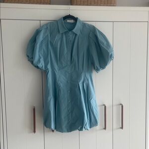 Jonathan Simkhai Blue Puff Sleeve Button Down Shirt